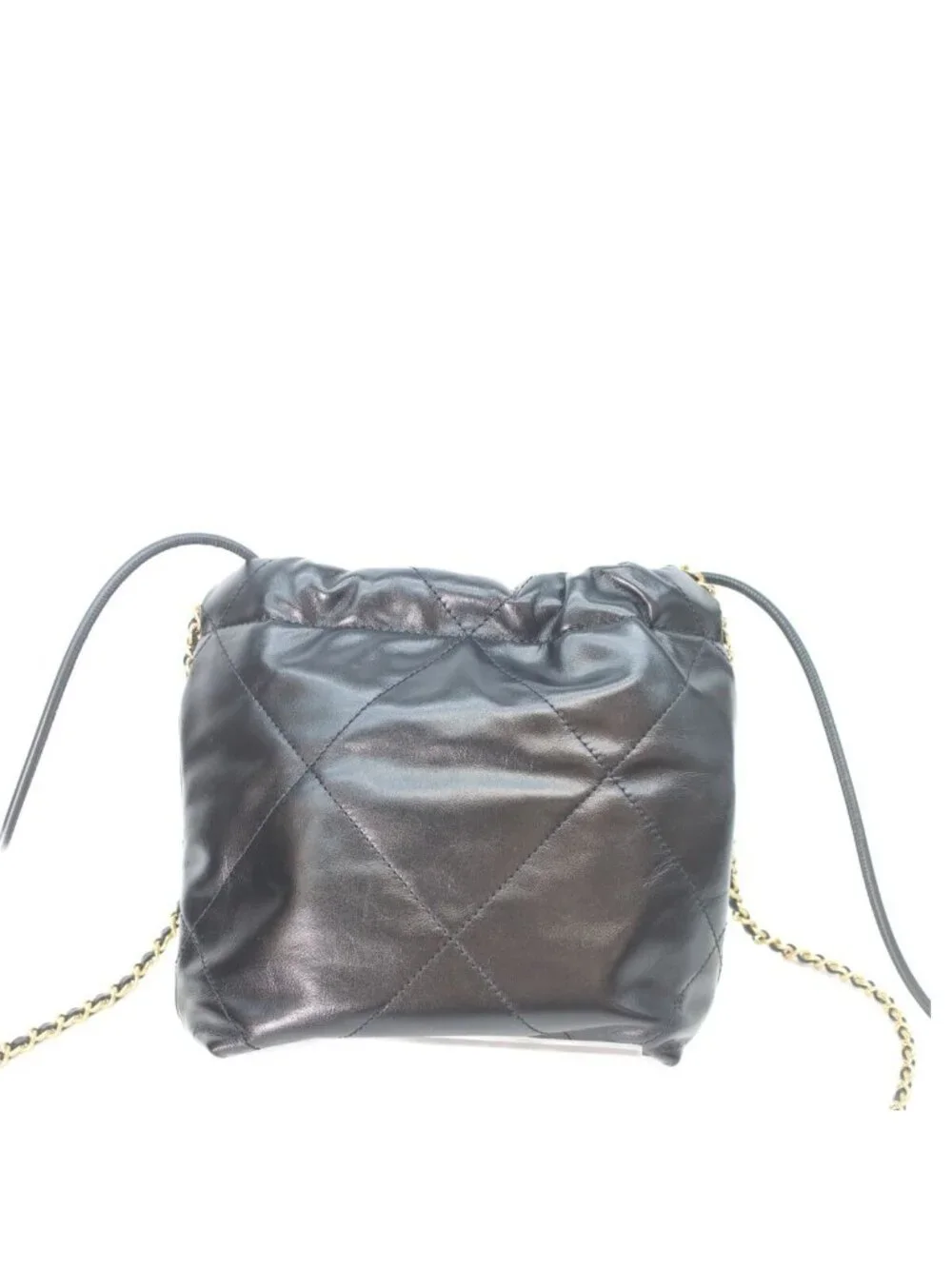 Chanel Black Shiny Calf 22 Mini Pearl Chain Shoulder Bag